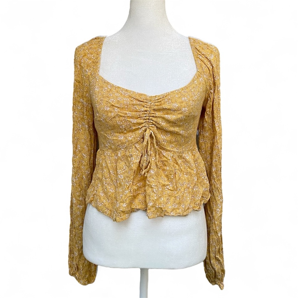 Hollister Yellow Floral Babydoll Long Sleeve Top